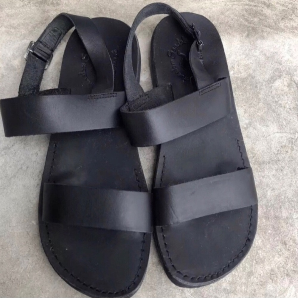 Jerusalem Sandals Golan Leather Black Men’s Sandals. Size 44. Size 11-11.5.